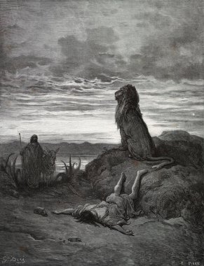 Peygamber 'in ölümü. Illustration by Gustave Dore from the third edition of the Bible translated by Ludwig Philippson, 1870, Stuttgart, Germany. Orijinal çizimler 1850-1853 döneminde yapılmıştır..
