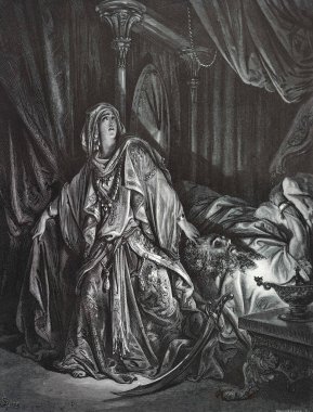 Judith ve Holofernes. Illustration by Gustave Dore from the third edition of the Bible translated by Ludwig Philippson, 1870, Stuttgart, Germany. Orijinal çizimler 1850-1853 döneminde yapılmıştır..