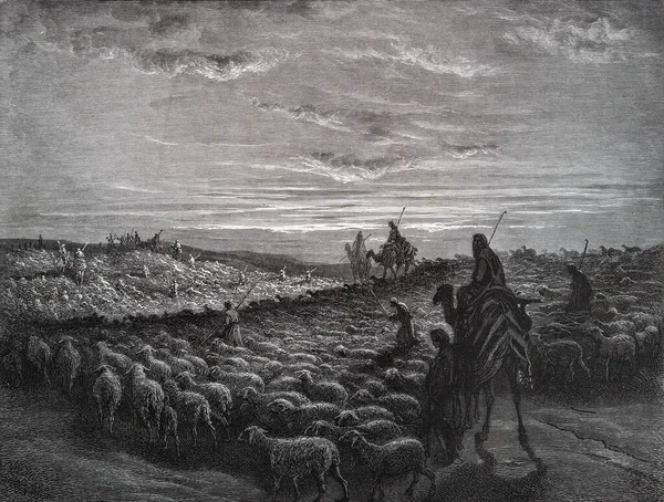 Abraham Przeprowadza Się Kanaanu Ilustracja Gustave Dore Trzeciego Wydania Biblii — Zdjęcie stockowe