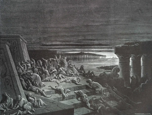 Karanlık. Karanlık. Illustration by Gustave Dore from the third edition of the Bible translated by Ludwig Philippson, 1870, Stuttgart, Germany. Orijinal çizimler 1850-1853 döneminde yapılmıştır..
