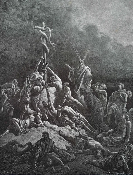 Brasen Serpent Illustration Gustave Dore Third Edition Bible Translated Ludwig — Stock Photo, Image