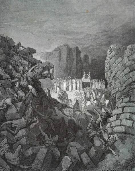 Förstörelse Jeriches Murar Illustration Gustave Dore Från Den Tredje Upplagan — Stockfoto