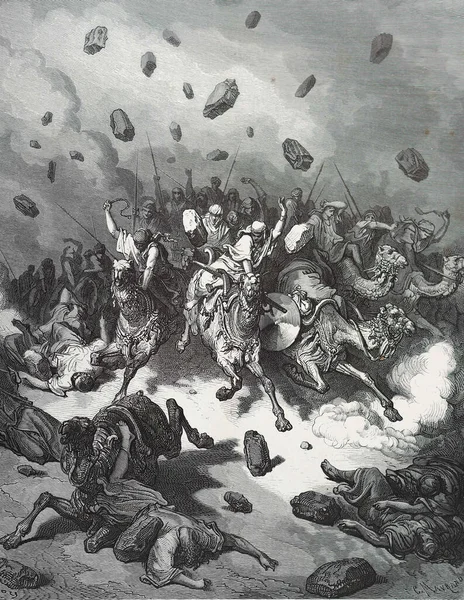 Josun Jasne 击败Amarites的胜利 古斯塔夫 多尔对 第三版的说明 由路德维格 菲力森翻译 1870年 德国斯图加特 — 图库照片