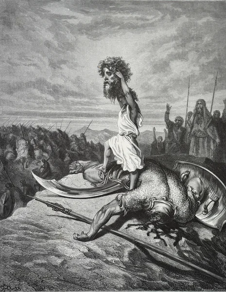 David Met Goliath Hoofd Illustratie Door Gustave Dore Uit Derde — Stockfoto