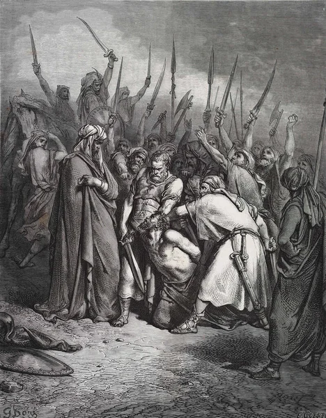 Samuel Mata Agag Ilustração Gustave Dore Terceira Edição Bíblia Traduzida — Fotografia de Stock