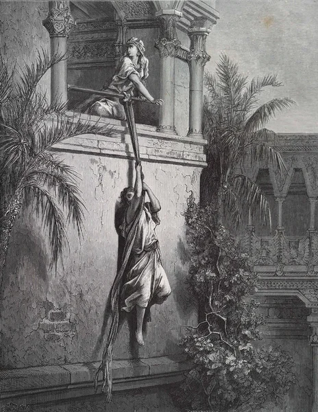 Απόδραση Του Ντωίντ Εικονογράφηση Του Gustave Dore Από Την Τρίτη — Φωτογραφία Αρχείου