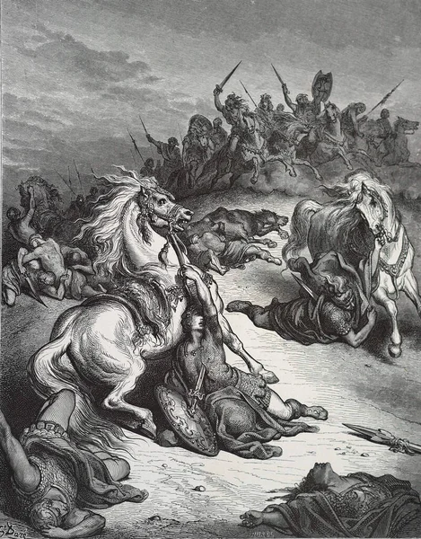 索尔的死 古斯塔夫 多尔对 第三版的说明 由路德维格 菲力森翻译 1870年 德国斯图加特 原图是1850年至1853年期间创作的 — 图库照片