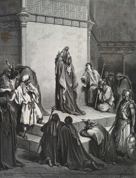 David, Absalom 'un ölümüne ağlıyor. Illustration by Gustave Dore from the third edition of the Bible translated by Ludwig Philippson, 1870, Stuttgart, Germany. Orijinal çizimler 1850-1853 döneminde yapılmıştır..