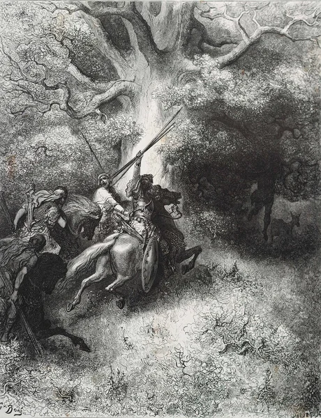 Abssalum的死 古斯塔夫 多尔对 第三版的说明 由路德维格 菲力森翻译 1870年 德国斯图加特 原图是1850年至1853年期间创作的 — 图库照片