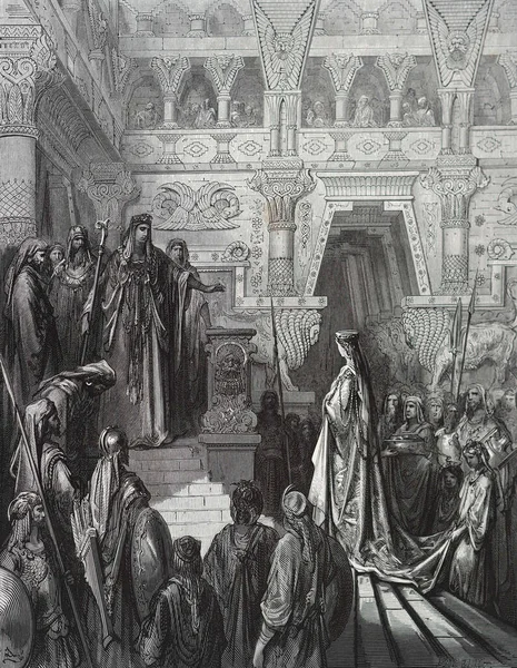 Соломон Отримує Королеву Ілюстрація Гюстава Дора Третього Видання Біблії Перекладена — стокове фото