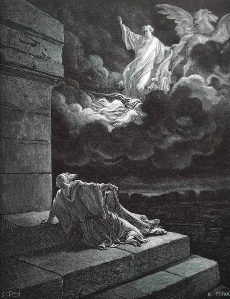 Ελάιας Ανεβαίνει Ένα Άρμα Φωτιάς Εικονογράφηση Του Gustave Dore Από — Φωτογραφία Αρχείου