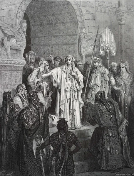 Королева Бастхи Отказывается Идти Королю Иллюстрация Густава Дора Третьего Издания — стоковое фото