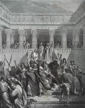 Susanna 'nın gerekçesi. Illustration by Gustave Dore from the third edition of the Bible translated by Ludwig Philippson, 1870, Stuttgart, Germany. Orijinal çizimler 1850-1853 döneminde yapılmıştır..