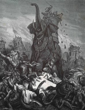 Eleazar 'ın ölümü. Illustration by Gustave Dore from the third edition of the Bible translated by Ludwig Philippson, 1870, Stuttgart, Germany. Orijinal çizimler 1850-1853 döneminde yapılmıştır..