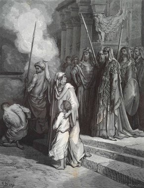 Maccabees 'in annesi. Illustration by Gustave Dore from the third edition of the Bible translated by Ludwig Philippson, 1870, Stuttgart, Germany. Orijinal çizimler 1850-1853 döneminde yapılmıştır..
