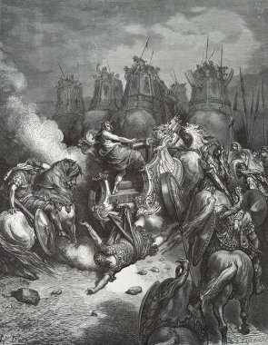 Antiochus 'un düşüşü. Illustration by Gustave Dore from the third edition of the Bible translated by Ludwig Philippson, 1870, Stuttgart, Germany. Orijinal çizimler 1850-1853 döneminde yapılmıştır..