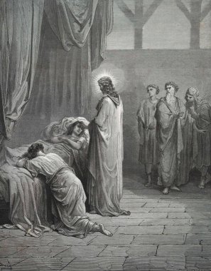 Jains 'in kızının apandisiti. Illustration by Gustave Dore from the third edition of the Bible translated by Ludwig Philippson, 1870, Stuttgart, Germany. Orijinal çizimler 1850-1853 döneminde yapılmıştır..