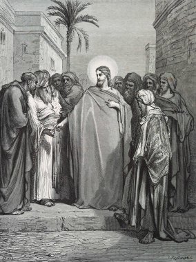 Faiz parası. Illustration by Gustave Dore from the third edition of the Bible translated by Ludwig Philippson, 1870, Stuttgart, Germany. Orijinal çizimler 1850-1853 döneminde yapılmıştır..