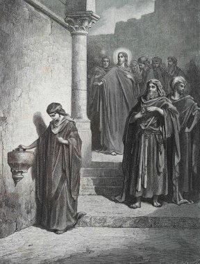 Dulun fedakarlığı. Illustration by Gustave Dore from the third edition of the Bible translated by Ludwig Philippson, 1870, Stuttgart, Germany. Orijinal çizimler 1850-1853 döneminde yapılmıştır..