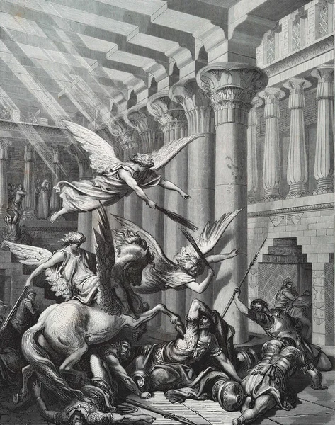 Wydalenie Heliodora Ilustracja Gustave Dore Trzeciego Wydania Biblii Przetłumaczonego Przez — Zdjęcie stockowe