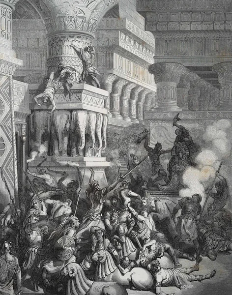 约拿单 约拿单人 摧毁龙殿 古斯塔夫 多尔对 第三版的说明 由路德维格 菲力森翻译 1870年 德国斯图加特 — 图库照片