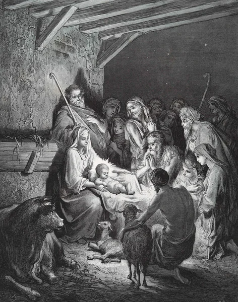 Jézus Születése Gustave Dore Illusztrációja Biblia Harmadik Kiadásából Ludwig Philippson — Stock Fotó