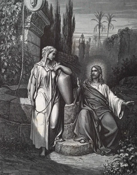 Jézus Szamaritánus Gustave Dore Illusztrációja Biblia Harmadik Kiadásából Ludwig Philippson — Stock Fotó