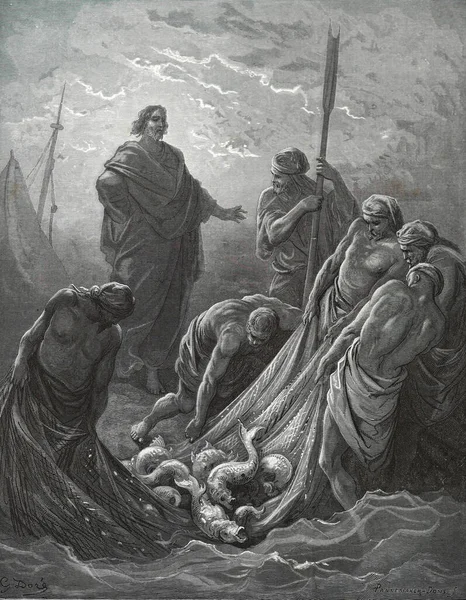 Θαυματουργό Ψάρεμα Εικονογράφηση Του Gustave Dore Από Την Τρίτη Έκδοση — Φωτογραφία Αρχείου