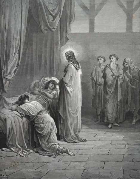 Jains 'in kızının apandisiti. Illustration by Gustave Dore from the third edition of the Bible translated by Ludwig Philippson, 1870, Stuttgart, Germany. Orijinal çizimler 1850-1853 döneminde yapılmıştır..