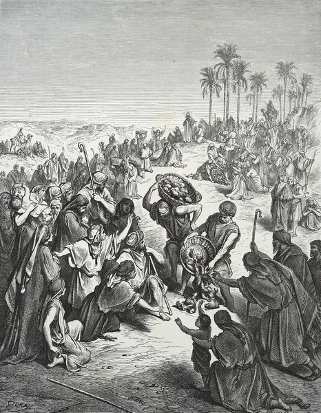 Alimentação Dos Quatro Mil Ilustração Gustave Dore Terceira Edição Bíblia — Fotografia de Stock