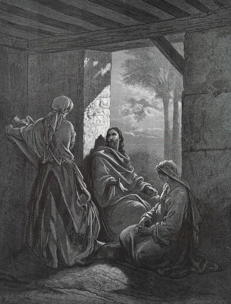 Jesus Martha Mary Illustration Gustave Dore Third Edition Bible Translated — Stock Photo, Image