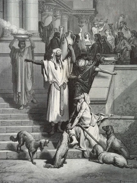 Lazarus Rich Man Illustration Gustave Dore Third Edition Bible Translated — Stock Photo, Image