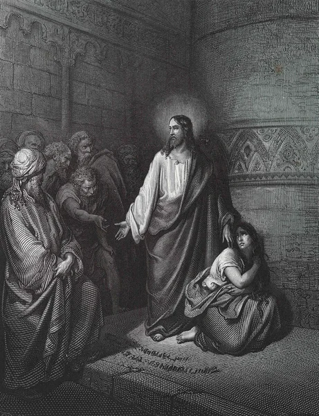 Jesus Adulteress Illustration Gustave Dore Third Edition Bible Translated Ludwig — Stock Photo, Image