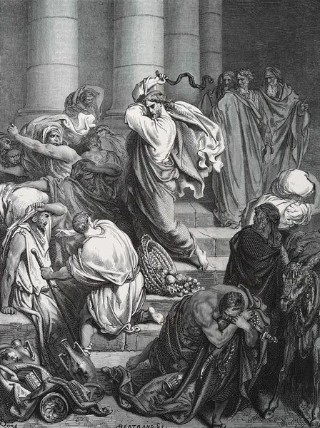 Jesus Cleanses Temple Illustration Gustave Dore Third Edition Bible Translated — Stock Photo, Image