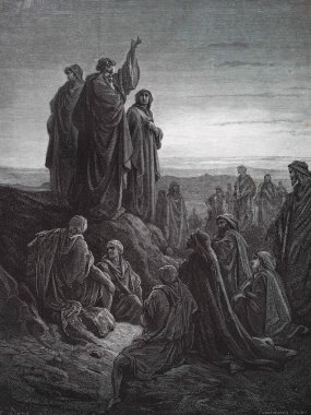 Havariler İncil 'i vaaz ediyorlar. Illustration by Gustave Dore from the third edition of the Bible translated by Ludwig Philippson, 1870, Stuttgart, Germany. Orijinal çizimler 1850-1853 döneminde yapılmıştır..