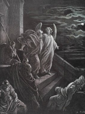Aziz Peter Cezaevinden getirildi. Illustration by Gustave Dore from the third edition of the Bible translated by Ludwig Philippson, 1870, Stuttgart, Germany. Orijinal çizimler 1850-1853 döneminde yapılmıştır..