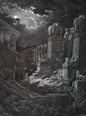 Babylon Fallen. Illustration by Gustave Dore from the third edition of the Bible translated by Ludwig Philippson, 1870, Stuttgart, Germany. Orijinal çizimler 1850-1853 döneminde yapılmıştır..