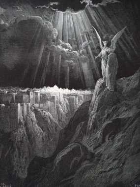 Yeni Kudüs. Illustration by Gustave Dore from the third edition of the Bible translated by Ludwig Philippson, 1870, Stuttgart, Germany. Orijinal çizimler 1850-1853 döneminde yapılmıştır..