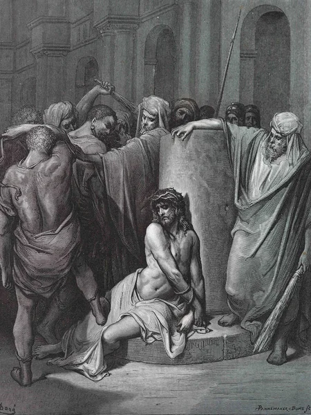 Flagellazione Illustrazione Gustave Dore Dalla Terza Edizione Della Bibbia Tradotta — Foto Stock