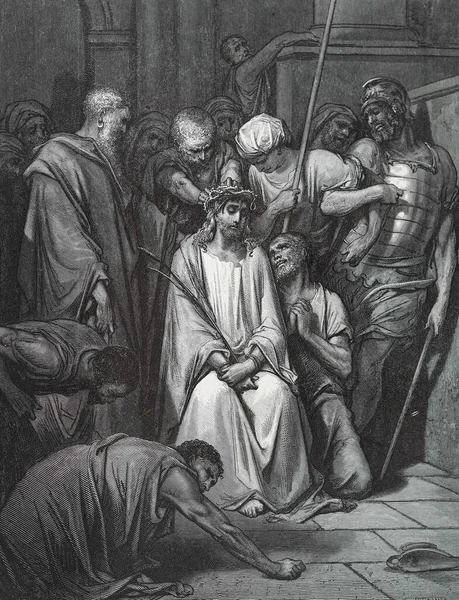 Ісус Короною Тернини Ілюстрація Гюстава Дора Третього Видання Біблії Перекладена — стокове фото