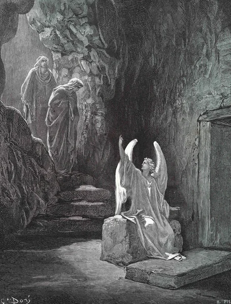 復活だ ドイツのシュトゥットガルトで1870年に翻訳された第3版聖書のギュスターヴ ドーアのイラスト 原画は嘉永3年 1850年 嘉永6年 1853年 — ストック写真