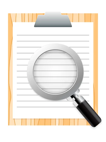 Clipboard and magnifying glass — Stock Vector
