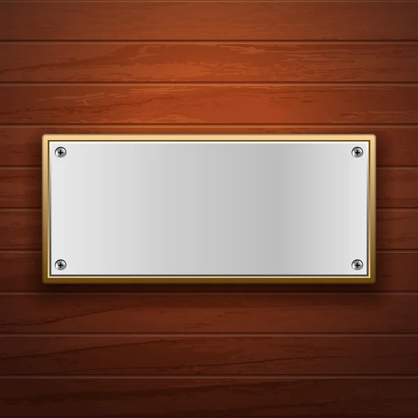 Placa de metal sobre superficie de madera — Vector de stock