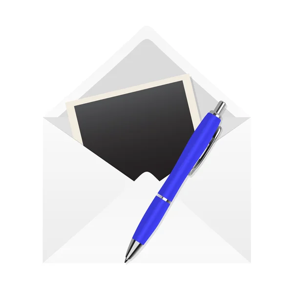 Μπλε στυλό, Φωτογραφία farme και επιστολή — Διανυσματικό Αρχείο