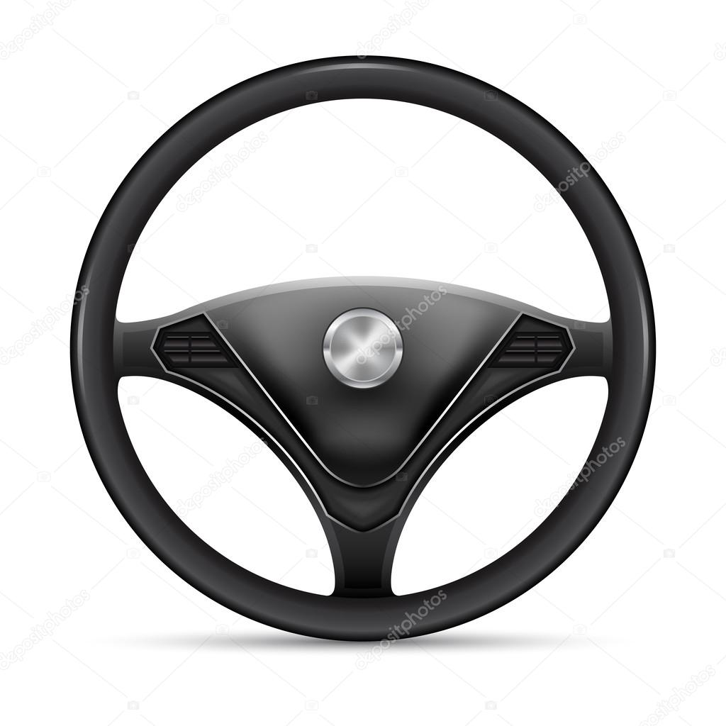 Steering wheel on a white