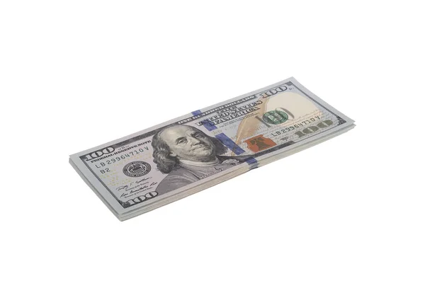 Стек 100 Доларів Ізольовано Білому Тлі — стокове фото