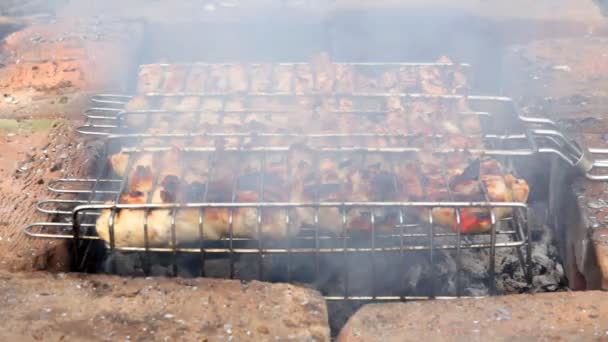 Cocina barbacoa en la parrilla — Vídeos de Stock