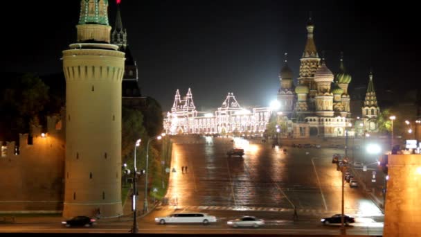 Кремль и храм на Красной площади в Москве — стоковое видео