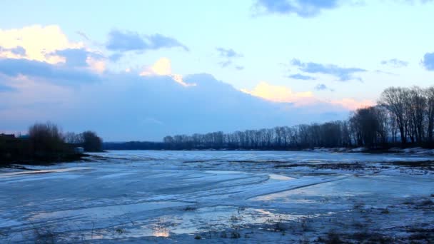 Spring lake landscape with melting ice - timelapse — Stock Video