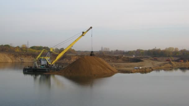 Floating excavator - development sandpit with dredge — Stock Video